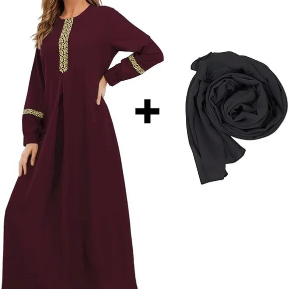 Abetteric Women's Muslim Abaya Dress w/ Hijab Zipper Islamic Robe Pockets Maxi P - Picture 6 of 16